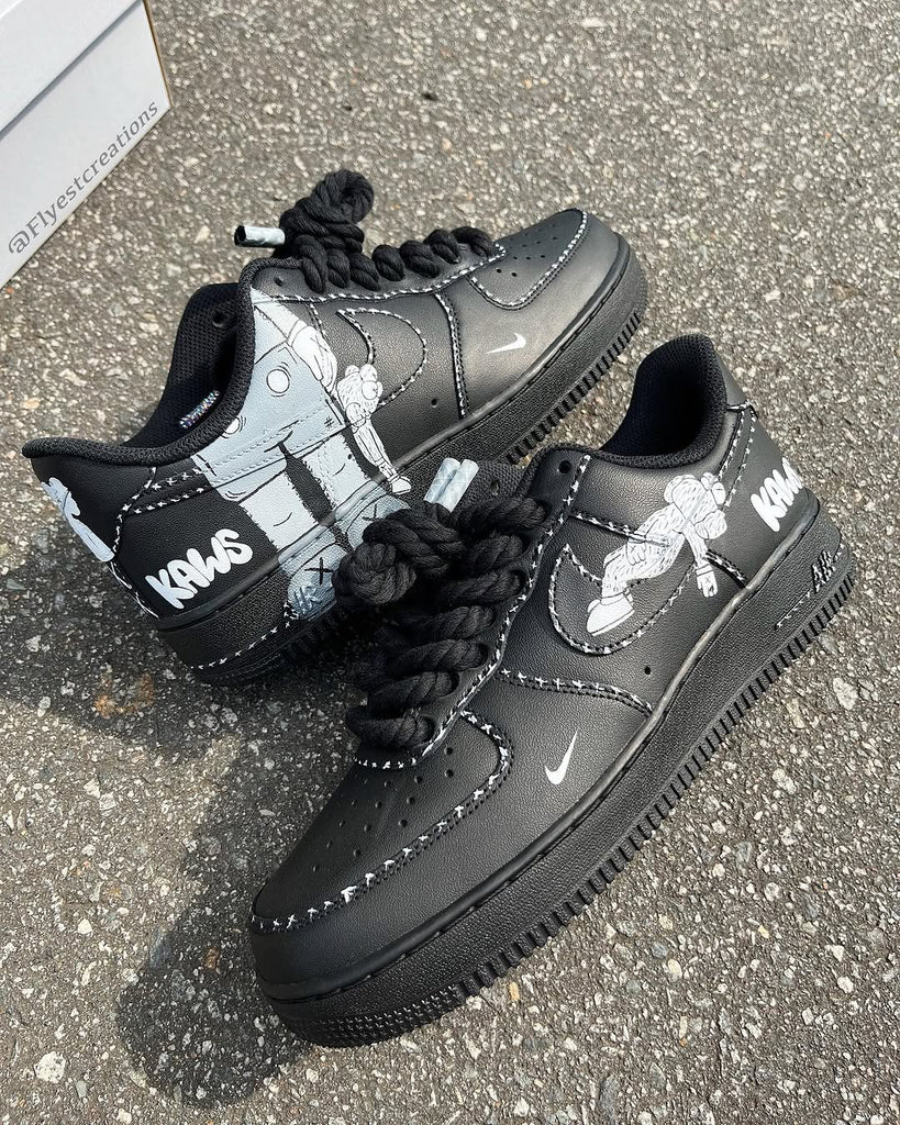 Custom Hand Painted KAWS Black Air Force 1 Sneakers