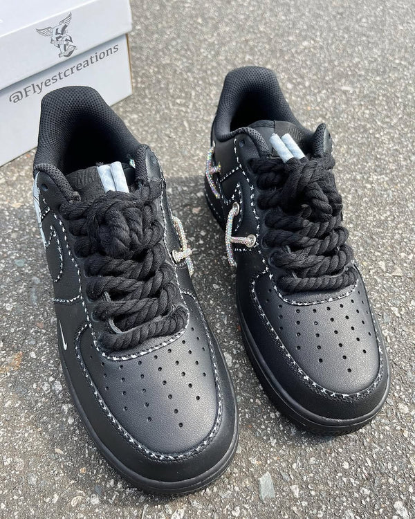 Custom Hand Painted KAWS Black Air Force 1 Sneakers-oicustom