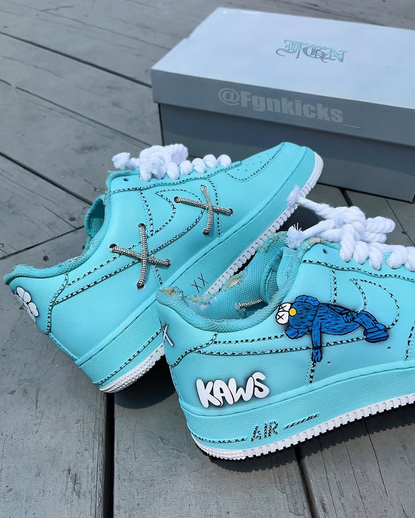 Hand Painted Kaws Custom Light Blue Air Force 1 Sneakers-oicustom