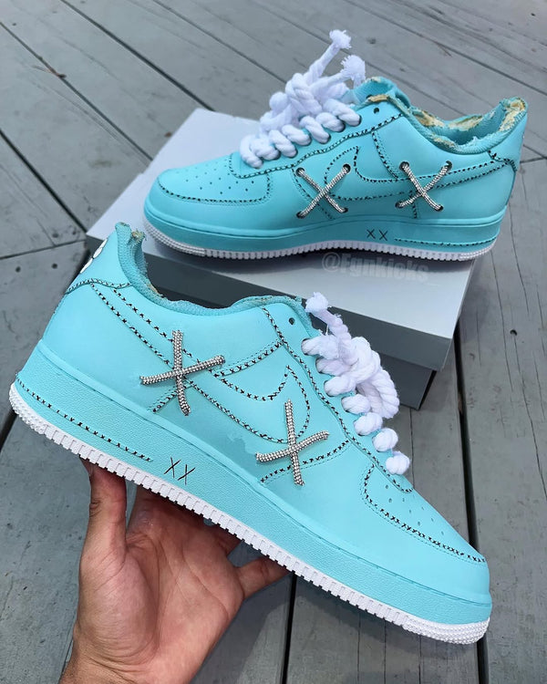 Hand Painted Kaws Custom Light Blue Air Force 1 Sneakers-oicustom
