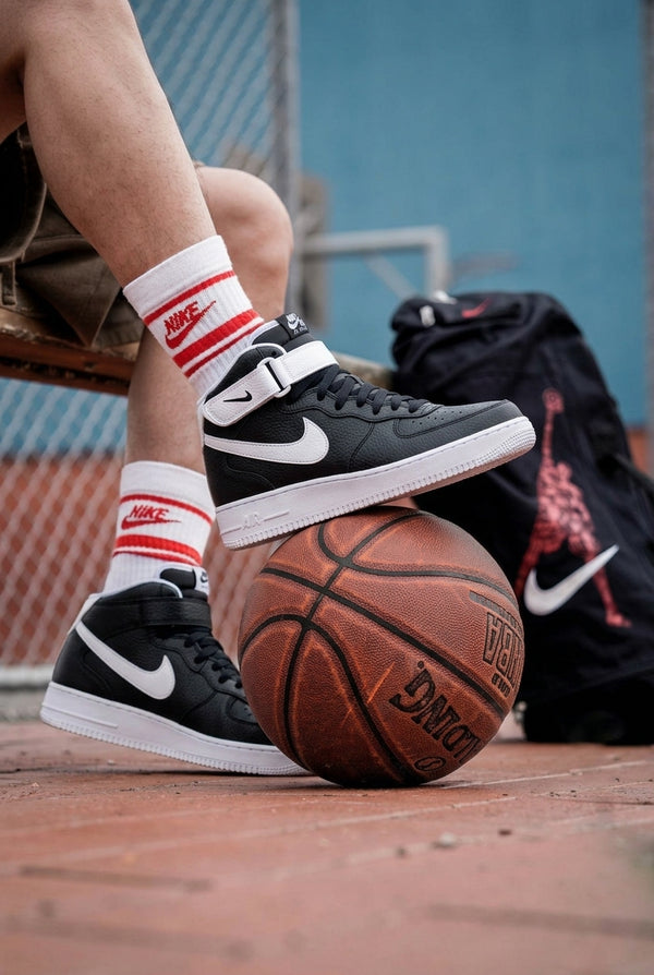 Black White Mid Top Air Force 1 Custom Shoes-oicustom
