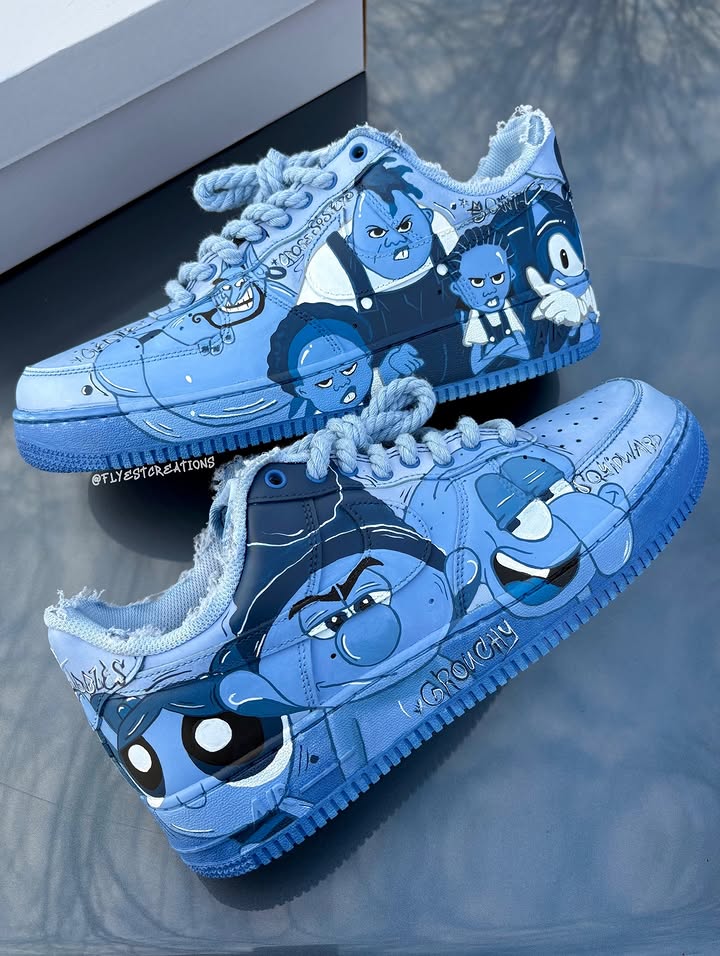 Hand Painted Blue Cartoon Custom Air Force 1 Sneakers-oicustom