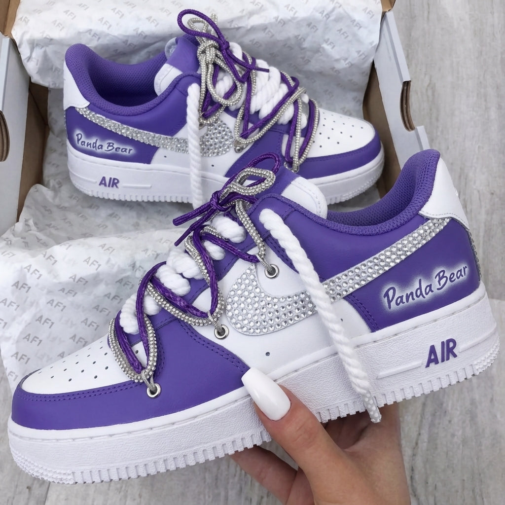 Purple White Rhinestone Custom Air Force 1 Sneakers-oicustom