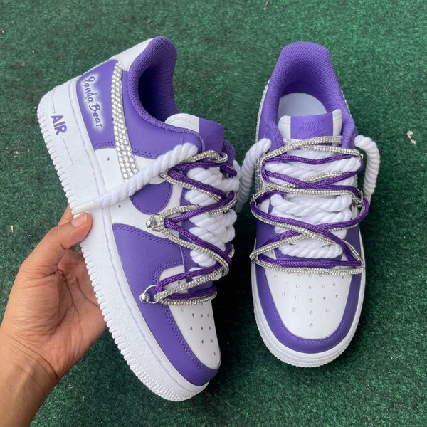Purple White Rhinestone Custom Air Force 1 Sneakers-oicustom
