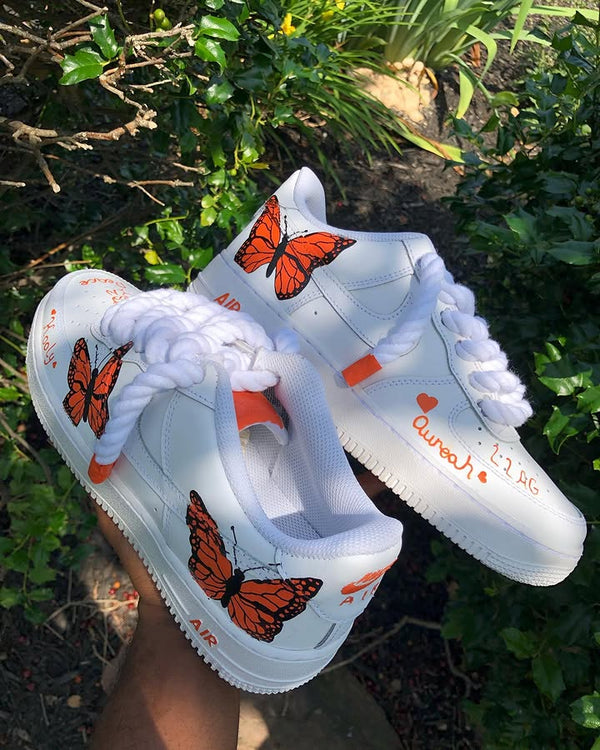 Hand Painted Orange Butterfly Custom Air Force 1 Sneakers-oicustom