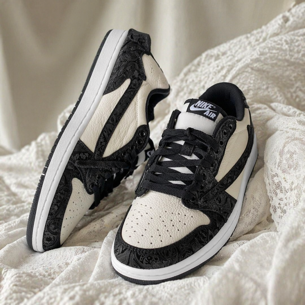 Hand Painted Black Paisley Custom Air Force 1 Sneakers