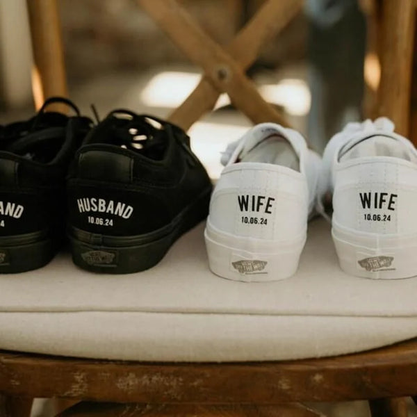 Personalized Wedding Name & Date Custom Air Force 1, Bride Groom Couple Matching Custom Sneakers, Comfortable White Bridal Wedding Shoes with Optional Pearl Lace Decoration-oicustom