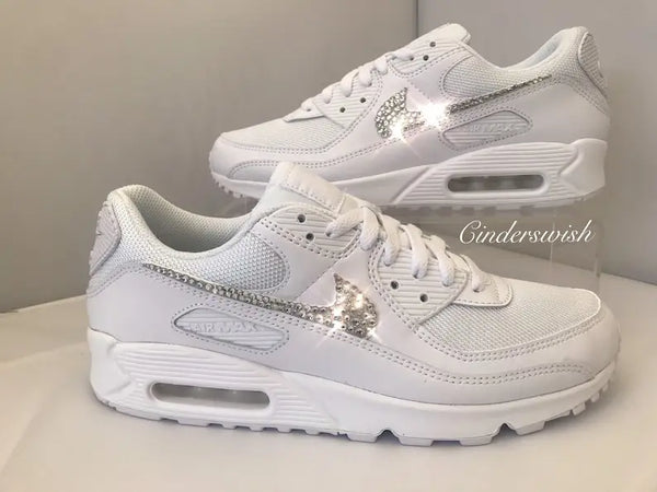 White Bling Rhinestone Crystal Decorated Bridal Wedding Custom Air Force 1 Custom Sneakers Women's Comfortable Shiny Casual Bride Bridesmaid Fashion Dress Shoes-oicustom