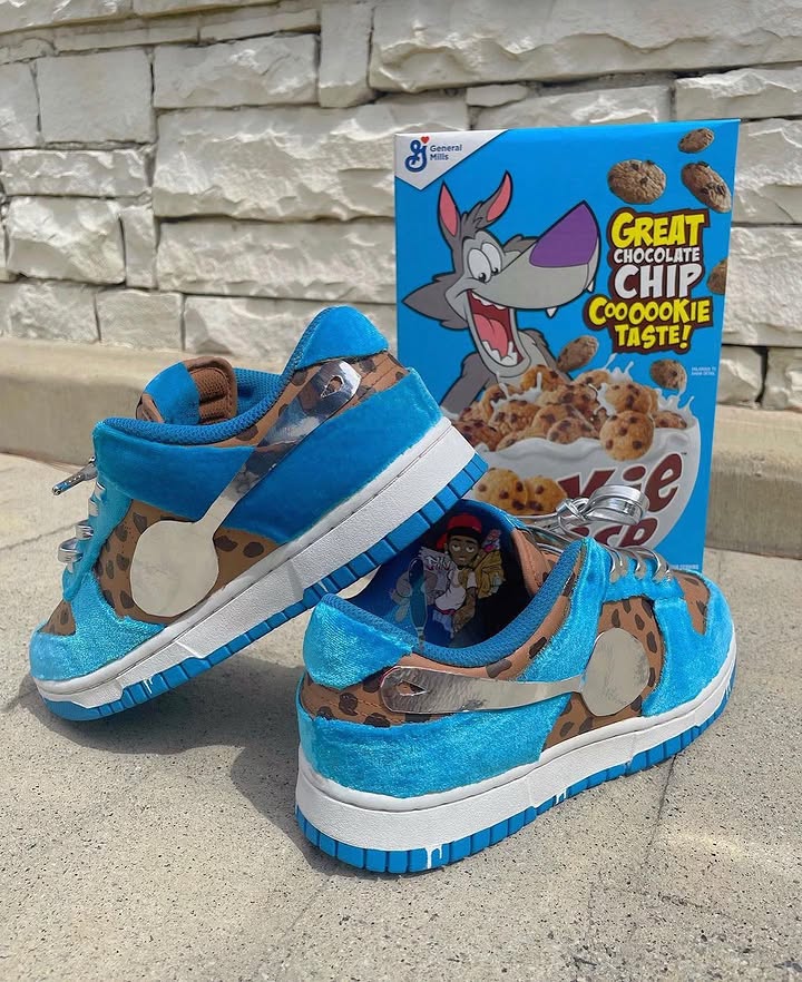 Hand Painted Blue Cookie Themed Custom Sneakers