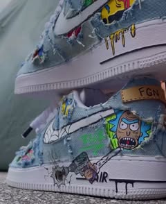 Custom Hand Painted Cartoon Denim Air Force 1 Sneakers-oicustom