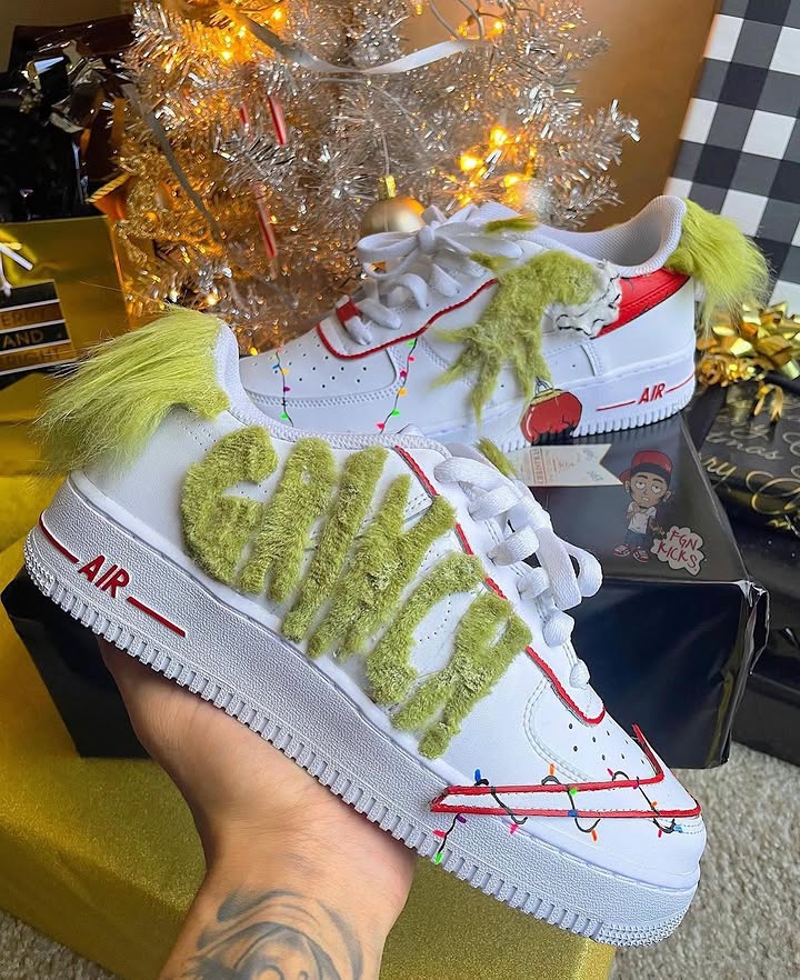 Hand Painted Grinch Custom Air Force 1 Sneakers-oicustom