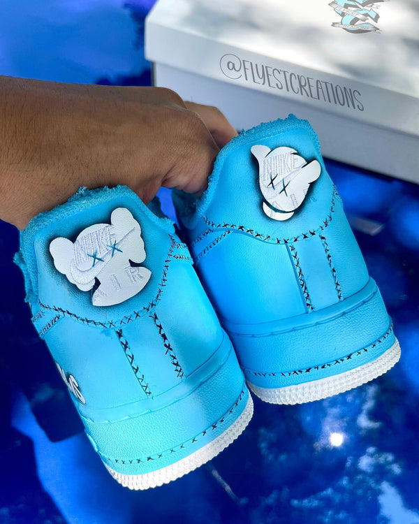 Custom Hand Painted Blue Kaws Air Force 1 Sneakers-oicustom