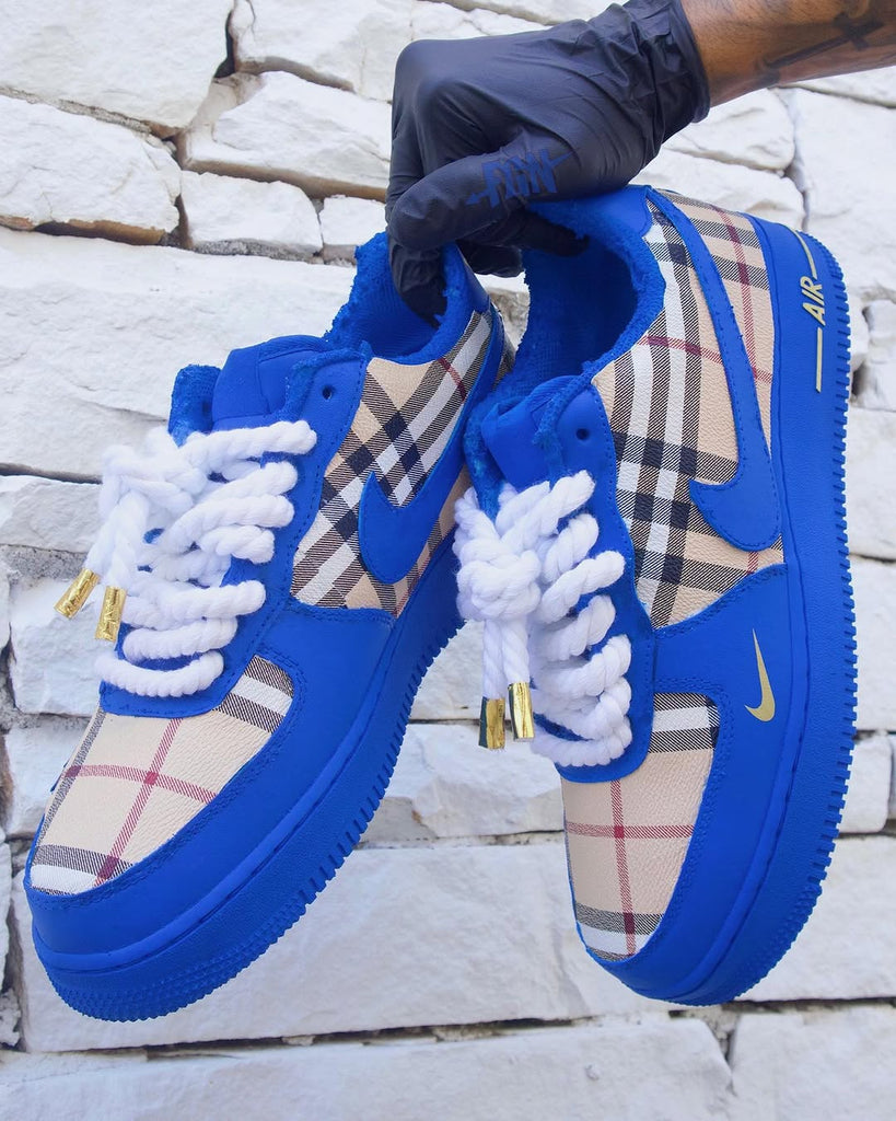 Hand Painted Blue Plaid Custom Air Force 1 Sneakers-oicustom