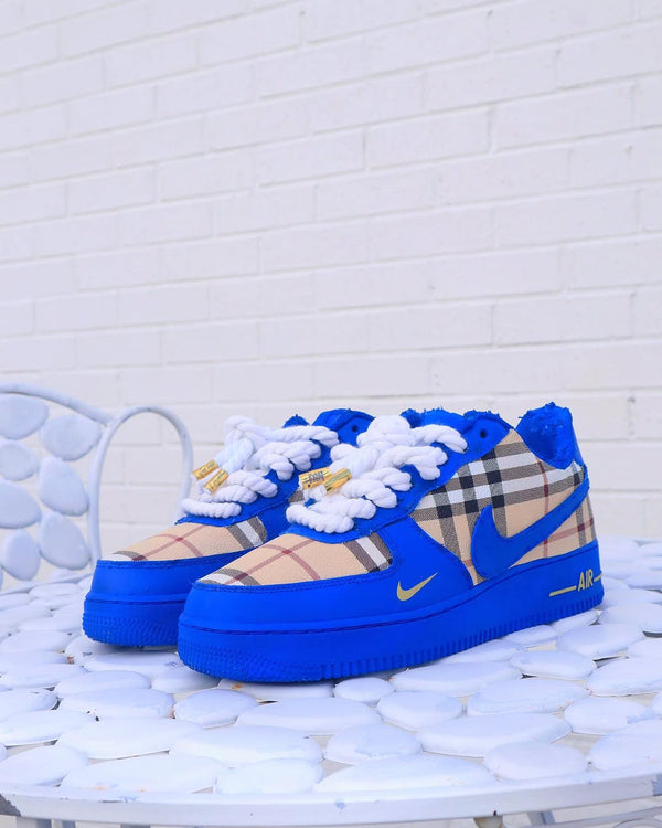 Hand Painted Blue Plaid Custom Air Force 1 Sneakers-oicustom