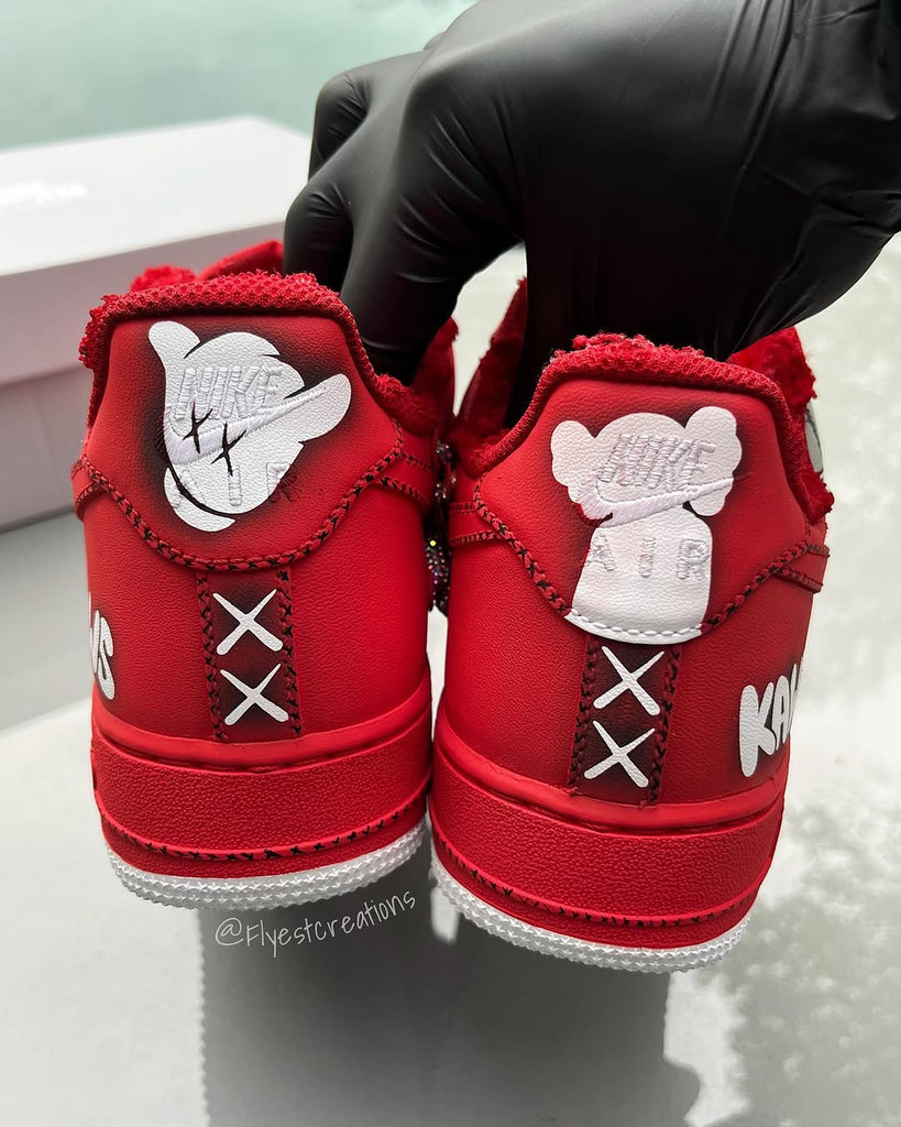 Hand Painted Red KAWS Custom Air Force 1 Sneakers-oicustom
