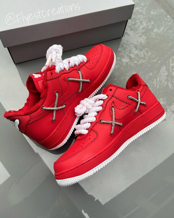 Hand Painted Red KAWS Custom Air Force 1 Sneakers-oicustom
