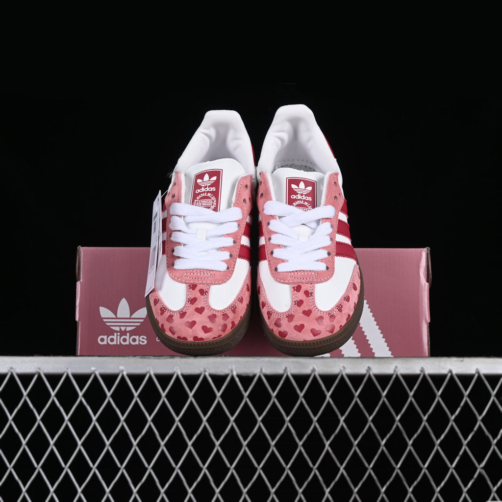 Custom Adidas Baby Pink And White With Heart Patterns-oicustom