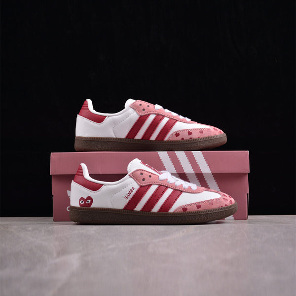 Custom Adidas Baby Pink And White With Heart Patterns-oicustom