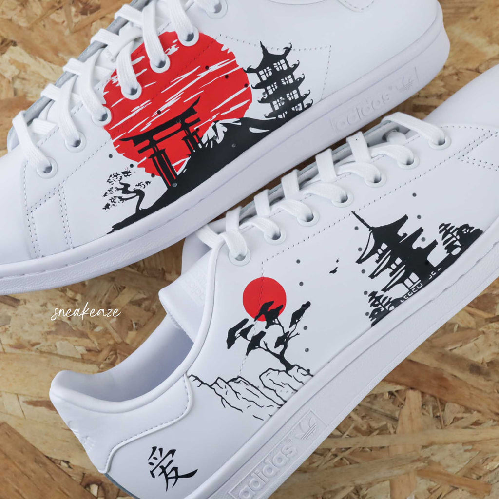 Custom Adidas White Black Ancient Buildings With Sun Pattern-oicustom
