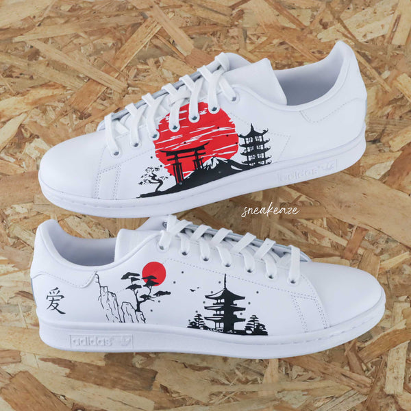 Custom Adidas White Black Ancient Buildings With Sun Pattern-oicustom
