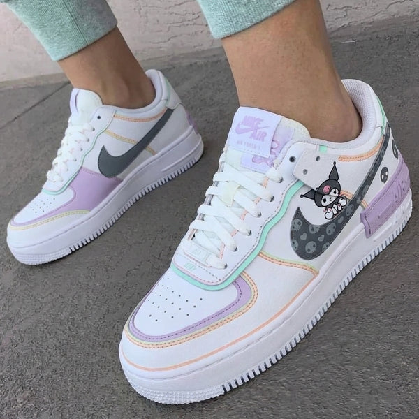 Custom AF 1s Shadow Shoes Baby Purple Baby Green Kuromi Skulls-oicustom