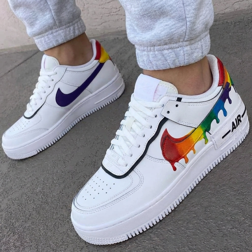 Custom AF 1s Shadow Shoes Rainbow Drip-oicustom