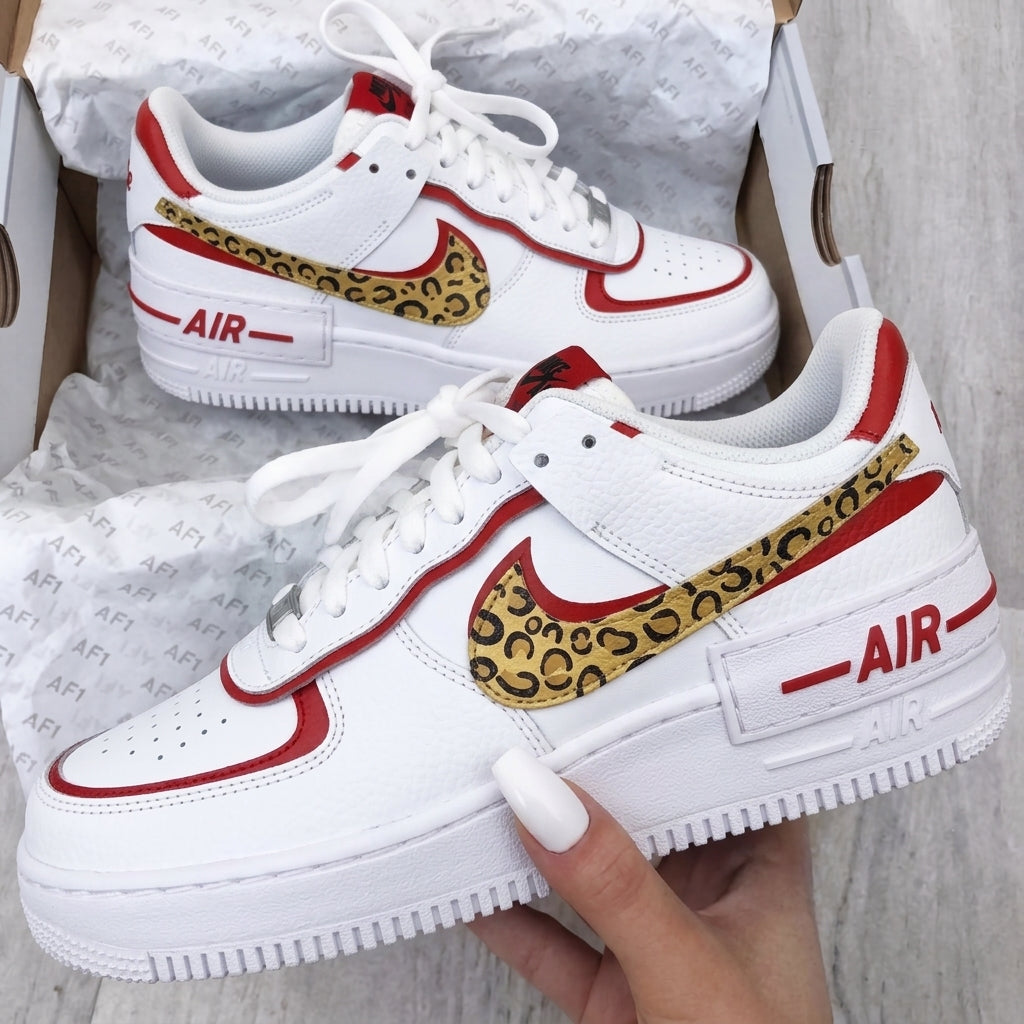 Custom AF 1s Shadow Shoes Red Leopard Print-oicustom