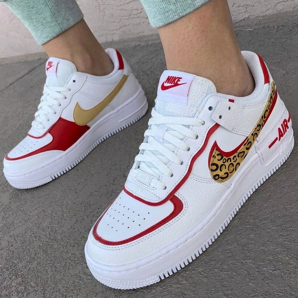 Custom AF 1s Shadow Shoes Red Leopard Print-oicustom