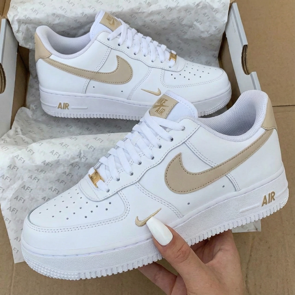 Custom AF 1s Shoes Aristocratic Beige Gold-oicustom
