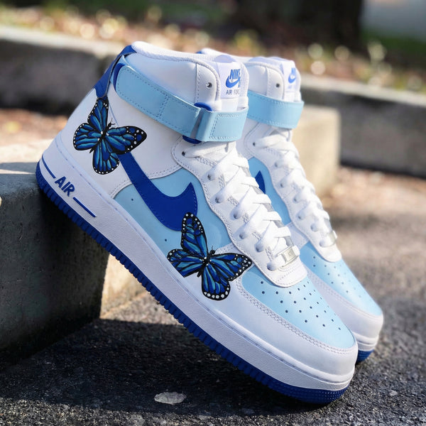 Custom AF 1s Shoes Baby Blue and Blue with Butterflies-oicustom