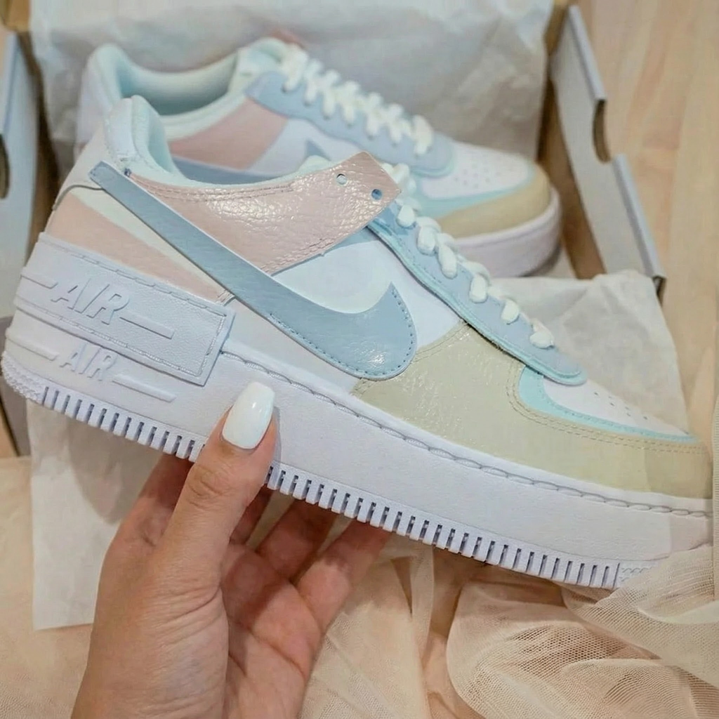 Custom AF 1s Shoes Baby Blue Baby Pink Beige-oicustom