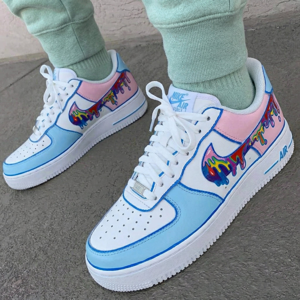 Custom AF 1s Shoes Baby Blue Baby Pink Dripping Pattern-oicustom