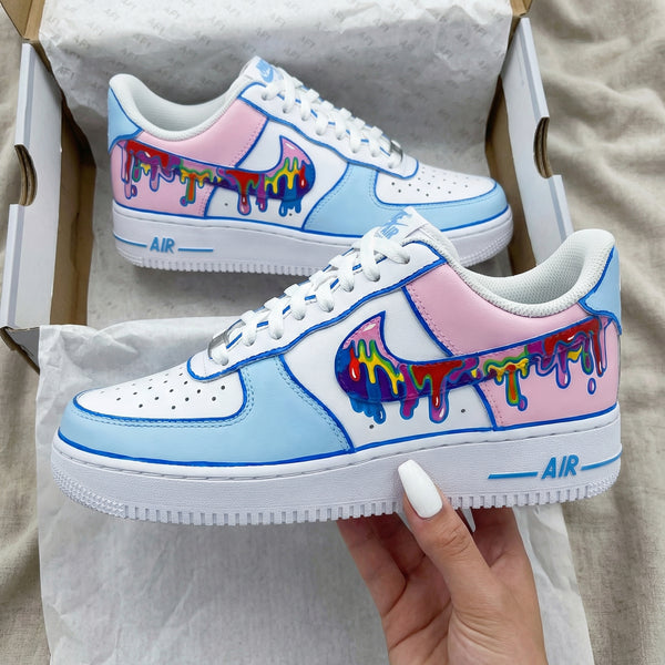 Custom AF 1s Shoes Baby Blue Baby Pink Dripping Pattern-oicustom