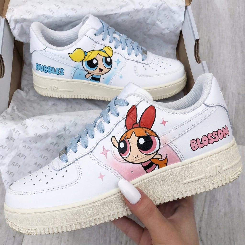 Custom AF 1s Shoes Baby Blue Baby Pink Powerpuff Girls Cartoons-oicustom