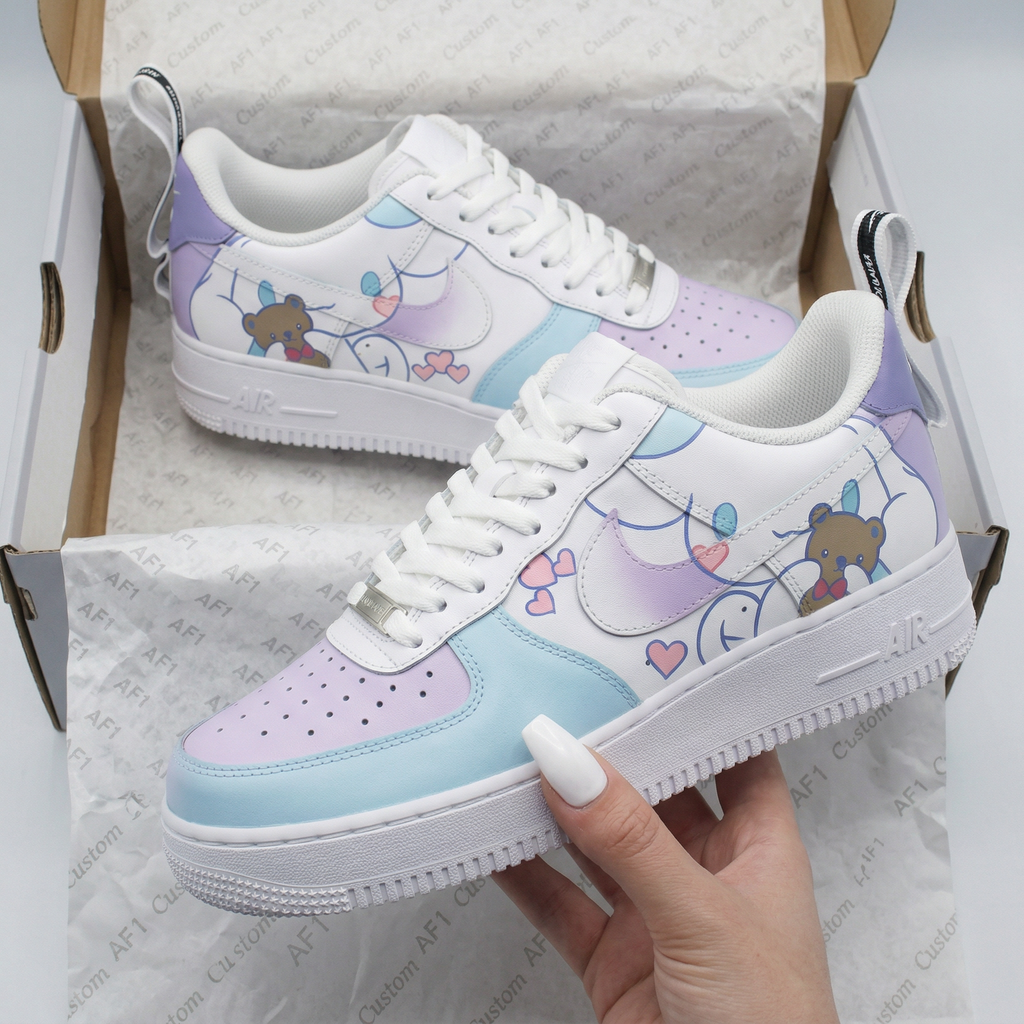 Custom AF 1s Shoes Baby Blue Baby Pink Teddy Bears Hearts Cinnamoroll-oicustom