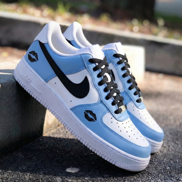 Custom AF 1s Shoes Baby Blue Black Lip Print-oicustom