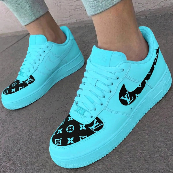 Custom AF 1s Shoes Baby Blue Black LV-oicustom