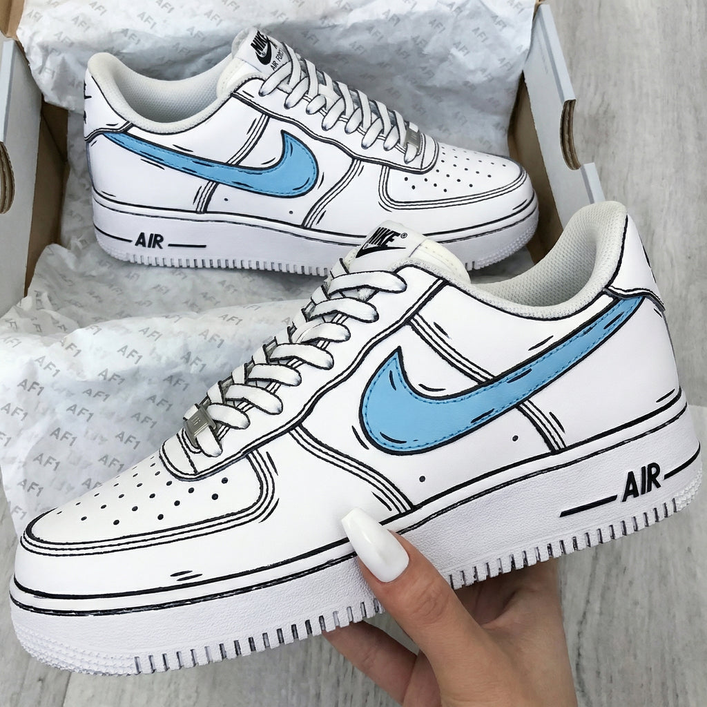 Custom AF 1s Shoes Baby Blue Comic Style Design-oicustom