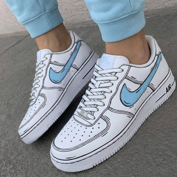 Custom AF 1s Shoes Baby Blue Comic Style Design-oicustom