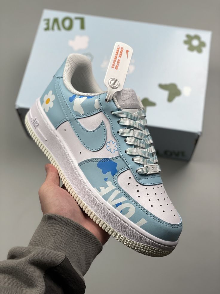 Custom AF 1s Shoes Baby Blue Daisy Pattern-oicustom