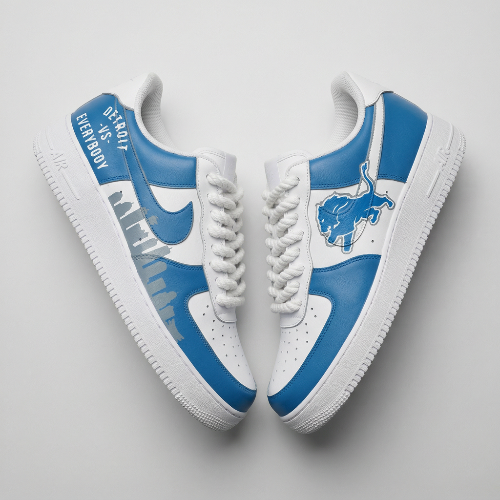 Custom AF 1s Shoes Baby Blue Detroit Vs Everybody Lion City Skyline-oicustom