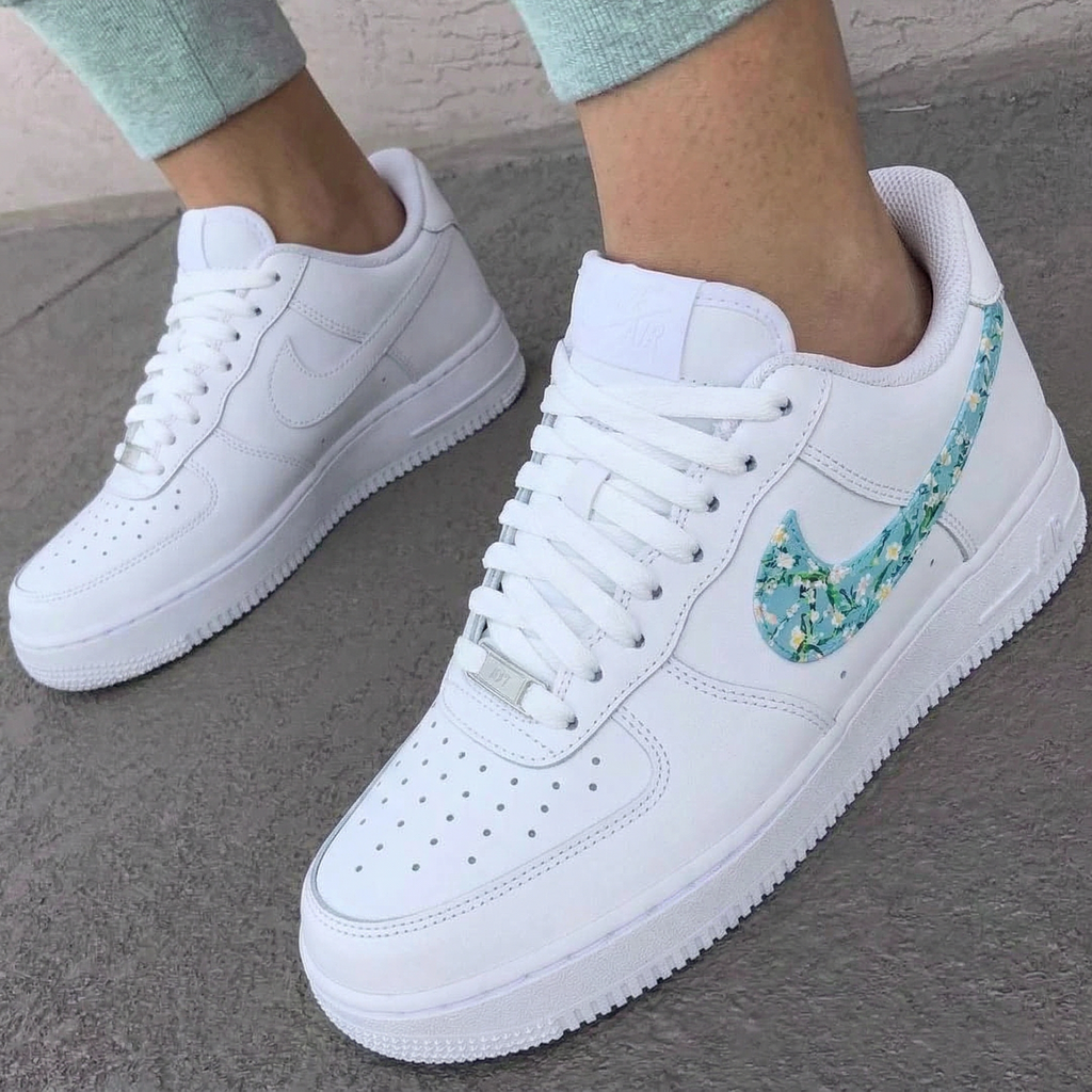 Custom AF 1s Shoes Baby Blue Floral-oicustom