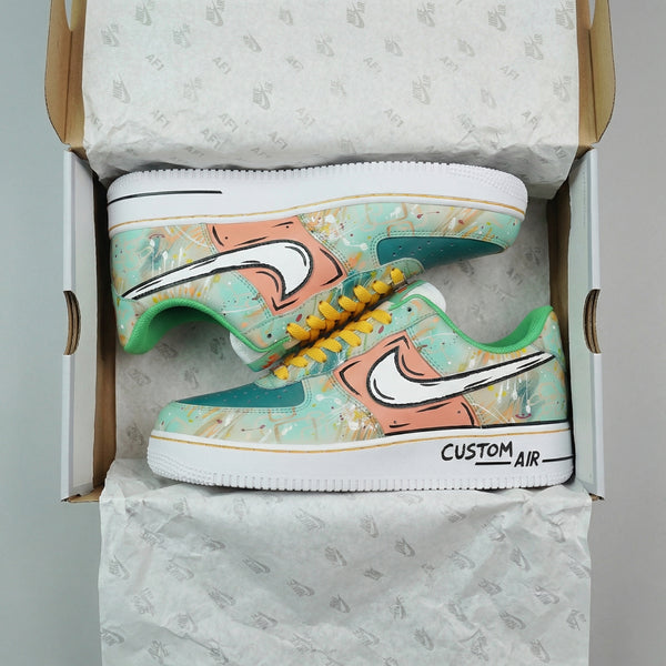 Custom AF 1s Shoes Baby Blue Peach Splatter Design-oicustom
