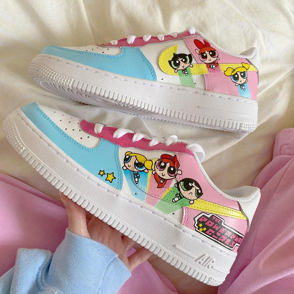 Custom AF 1s Shoes Baby Blue Pink Powerpuff Girls Design-oicustom