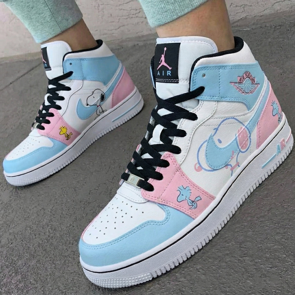 Custom AF 1s Shoes Baby Blue Pink Snoopy Design-oicustom