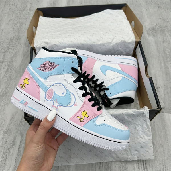 Custom AF 1s Shoes Baby Blue Pink Snoopy Design-oicustom