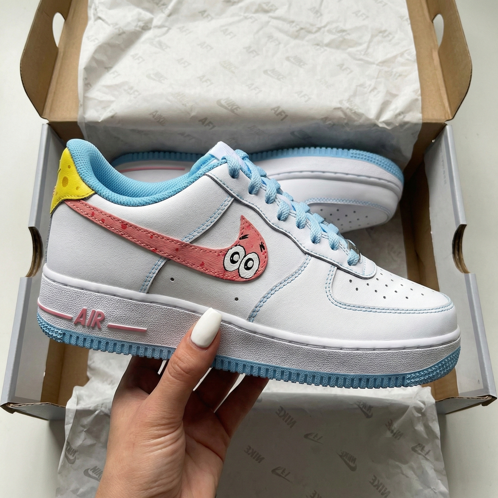 Custom AF 1s Shoes Baby Blue Pink Yellow Spongebob Patrick Cartoon-oicustom