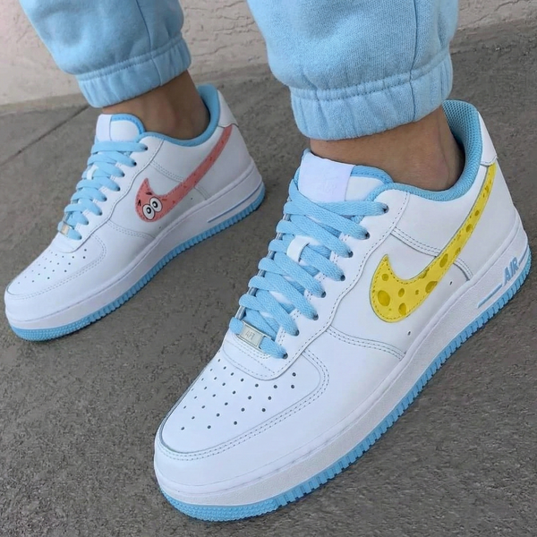 Custom AF 1s Shoes Baby Blue Pink Yellow Spongebob Patrick Cartoon-oicustom