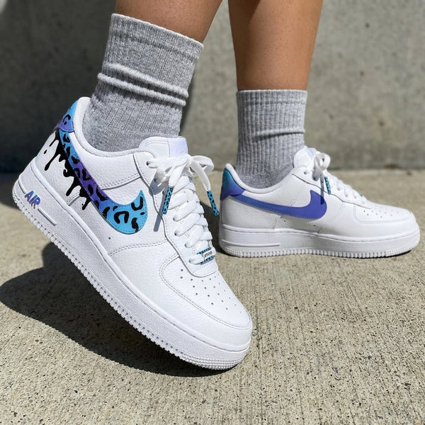 Custom AF 1s Shoes Baby Blue Purple Leopard Print Drip Effect-oicustom