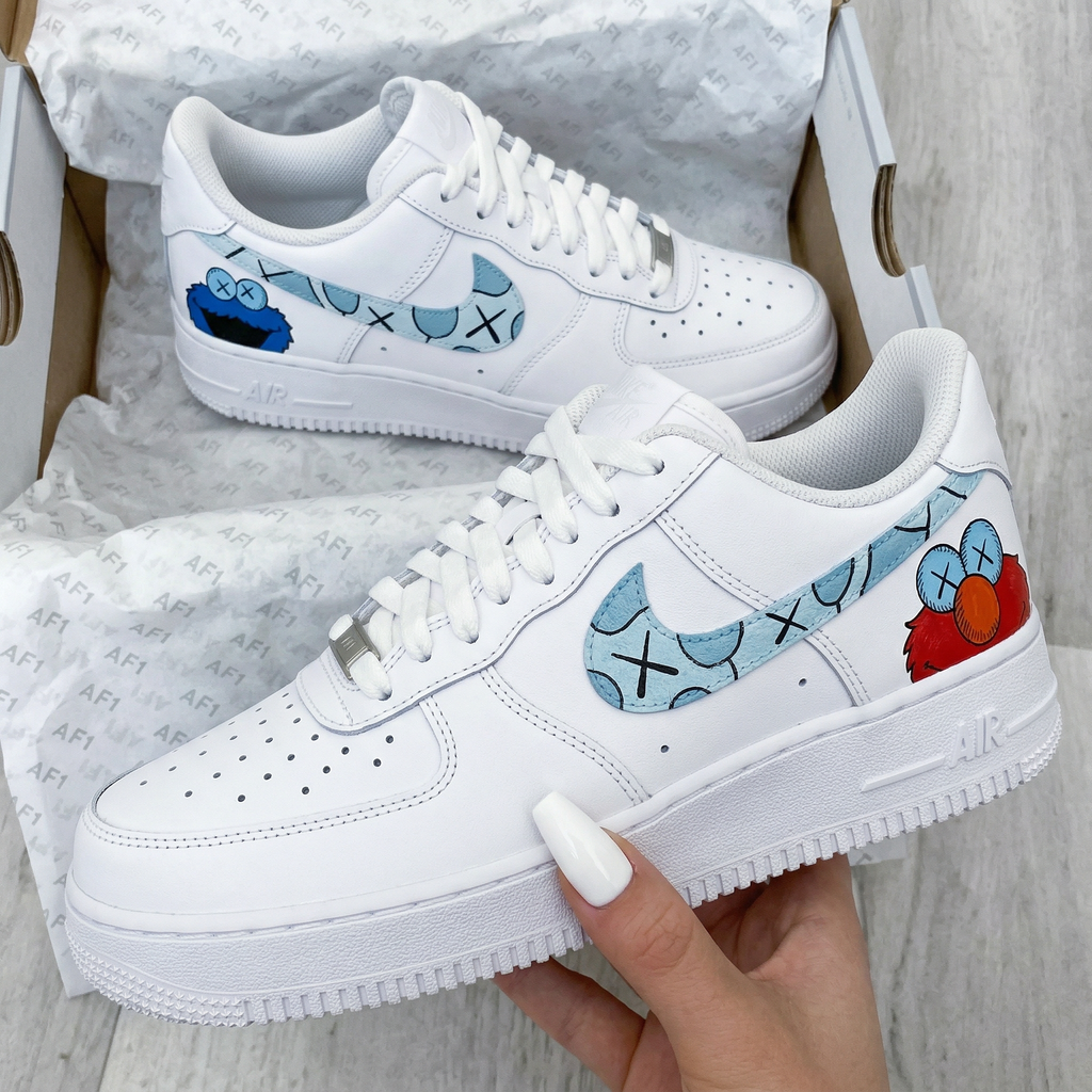 Custom AF 1s Shoes Baby Blue Red Kaws X Sesame Street-oicustom